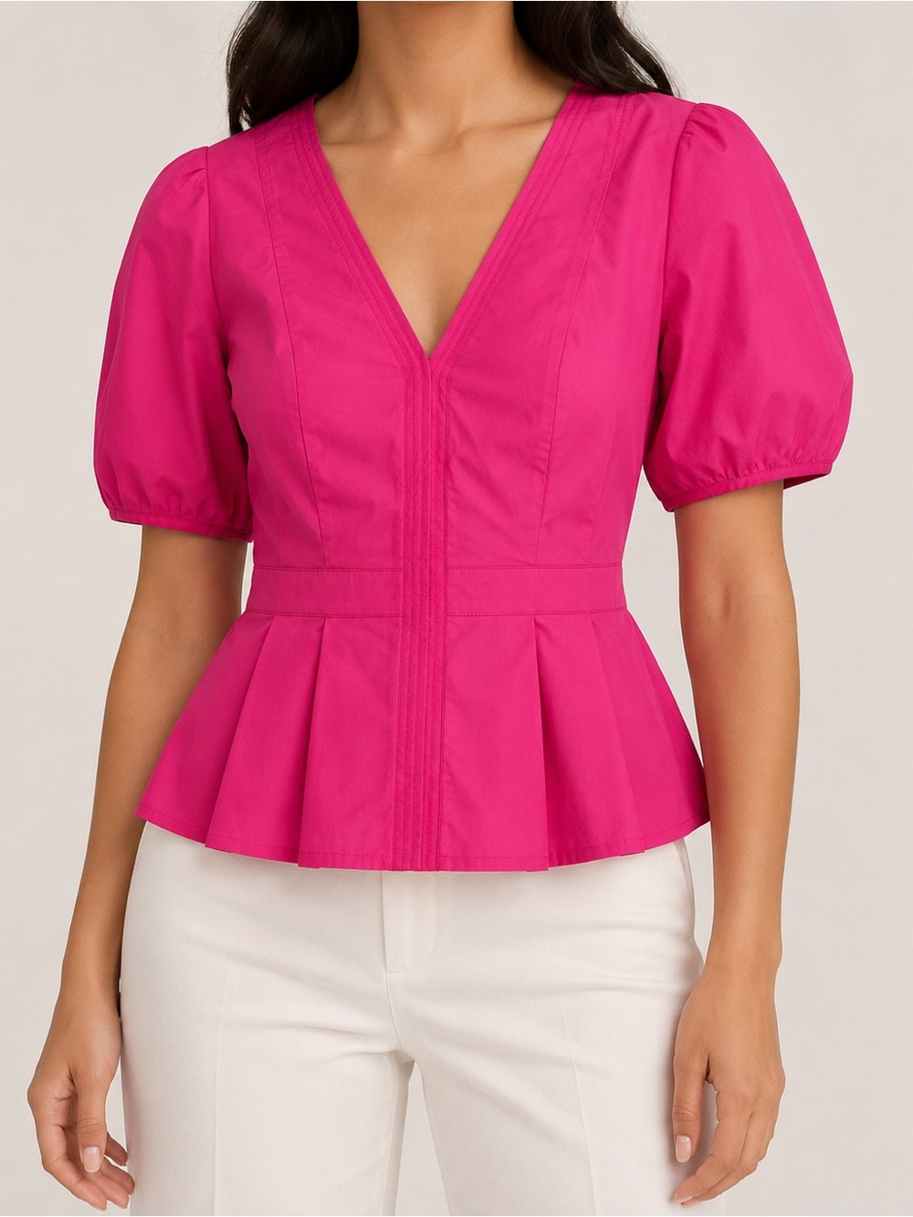 Ted Baker Fuchsia V-Neck Peplum Top